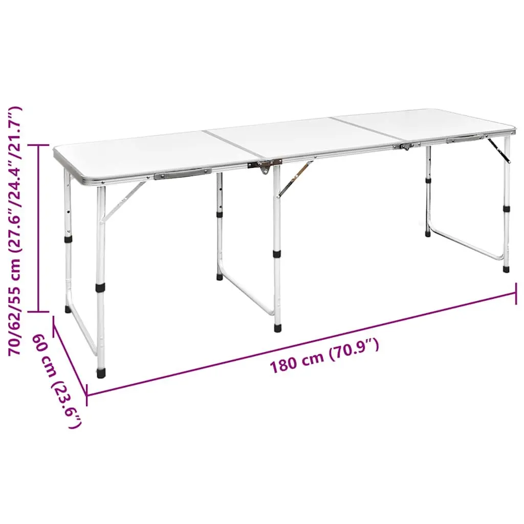 Foldable Camping Table Set Metal MDF 180 x 60 cm Height Adjustable White with 6 Stools