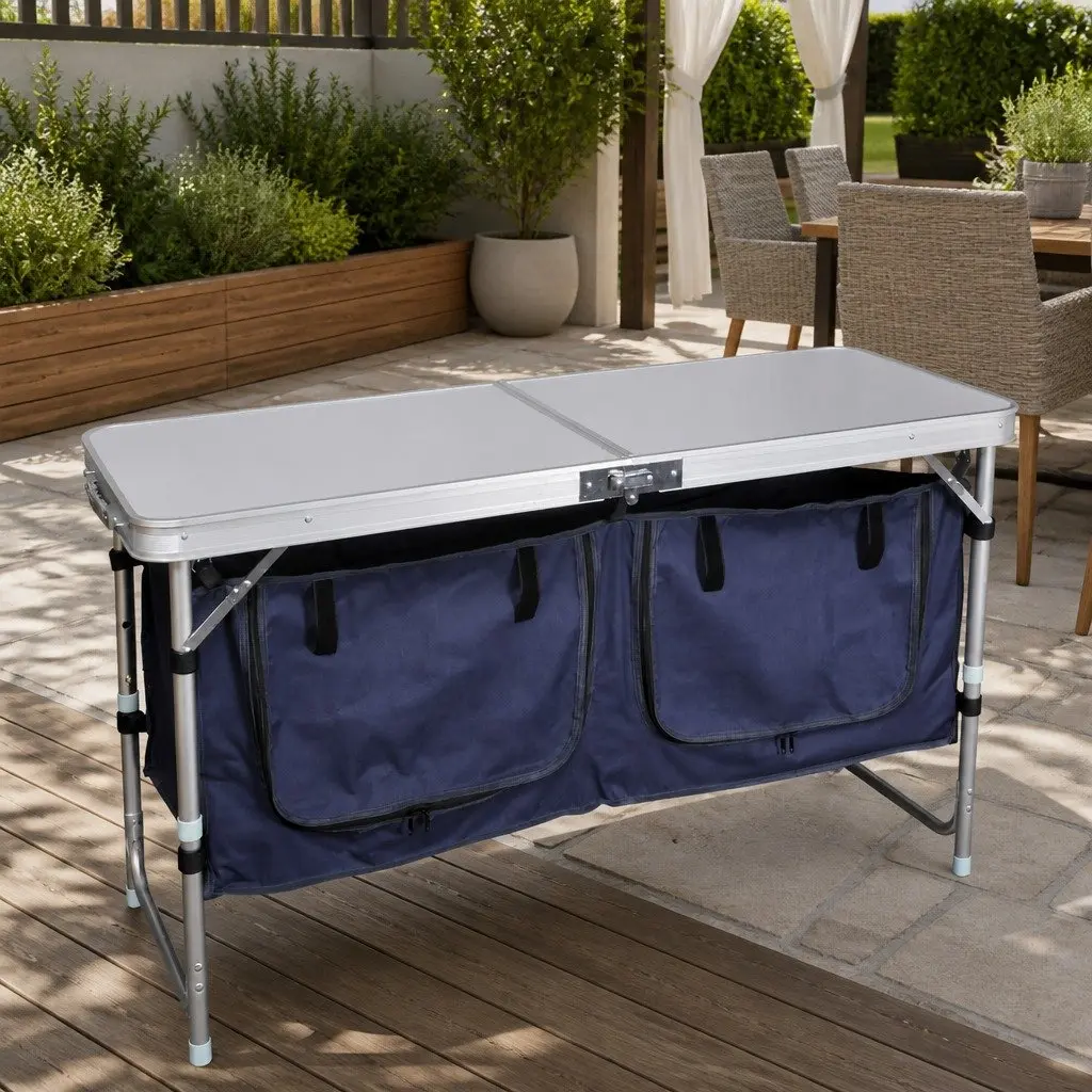 Foldable Camping Cupboard Aluminium Silver with Work Surface