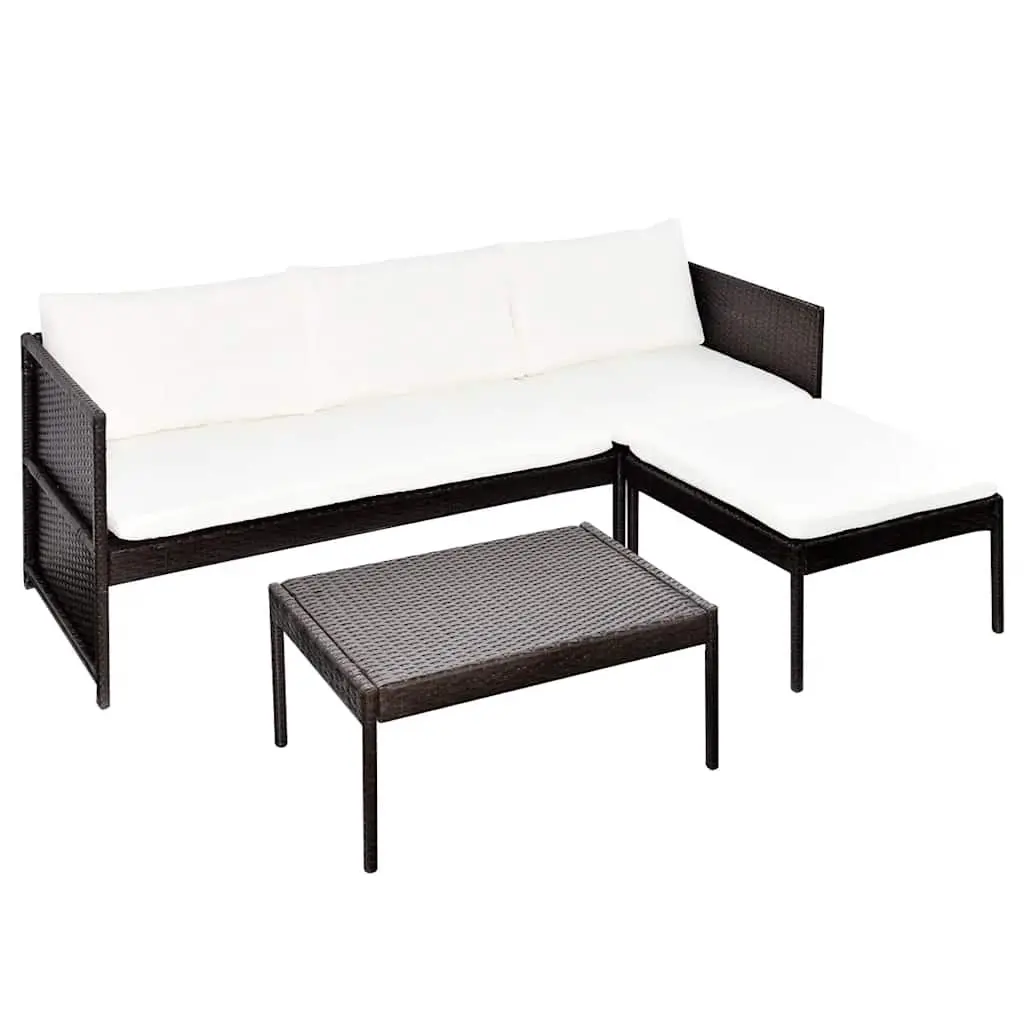 3 Piece Outdoor Lounge Set PE Rattan Brown Powder-coated Steel
