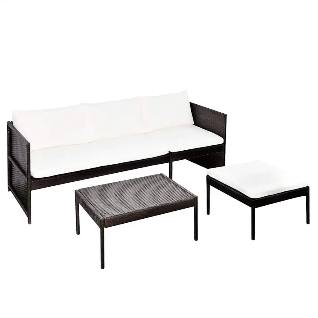 3 Piece Outdoor Lounge Set PE Rattan Brown Powder-coated Steel