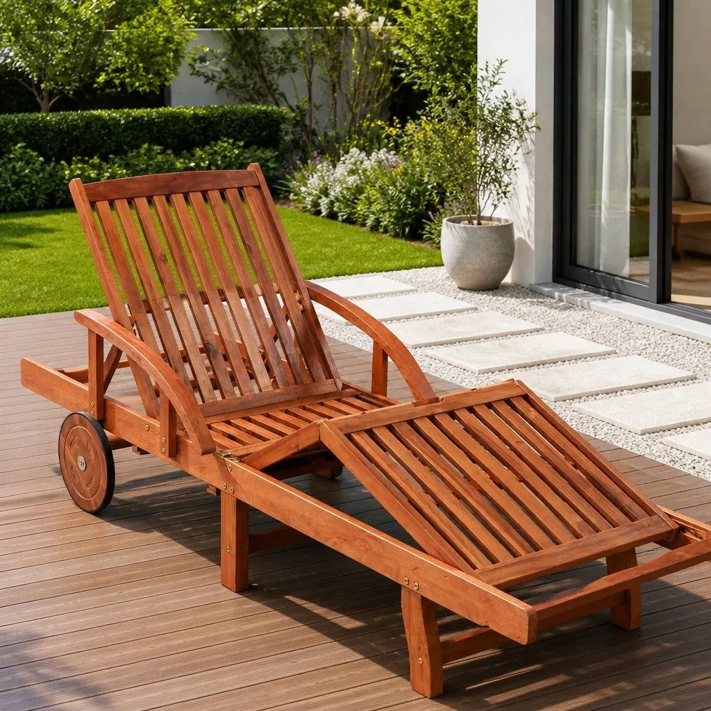 Sun Lounger Outdoor Garden Lounger Adjustable Backrest Wheels Patio Recliner