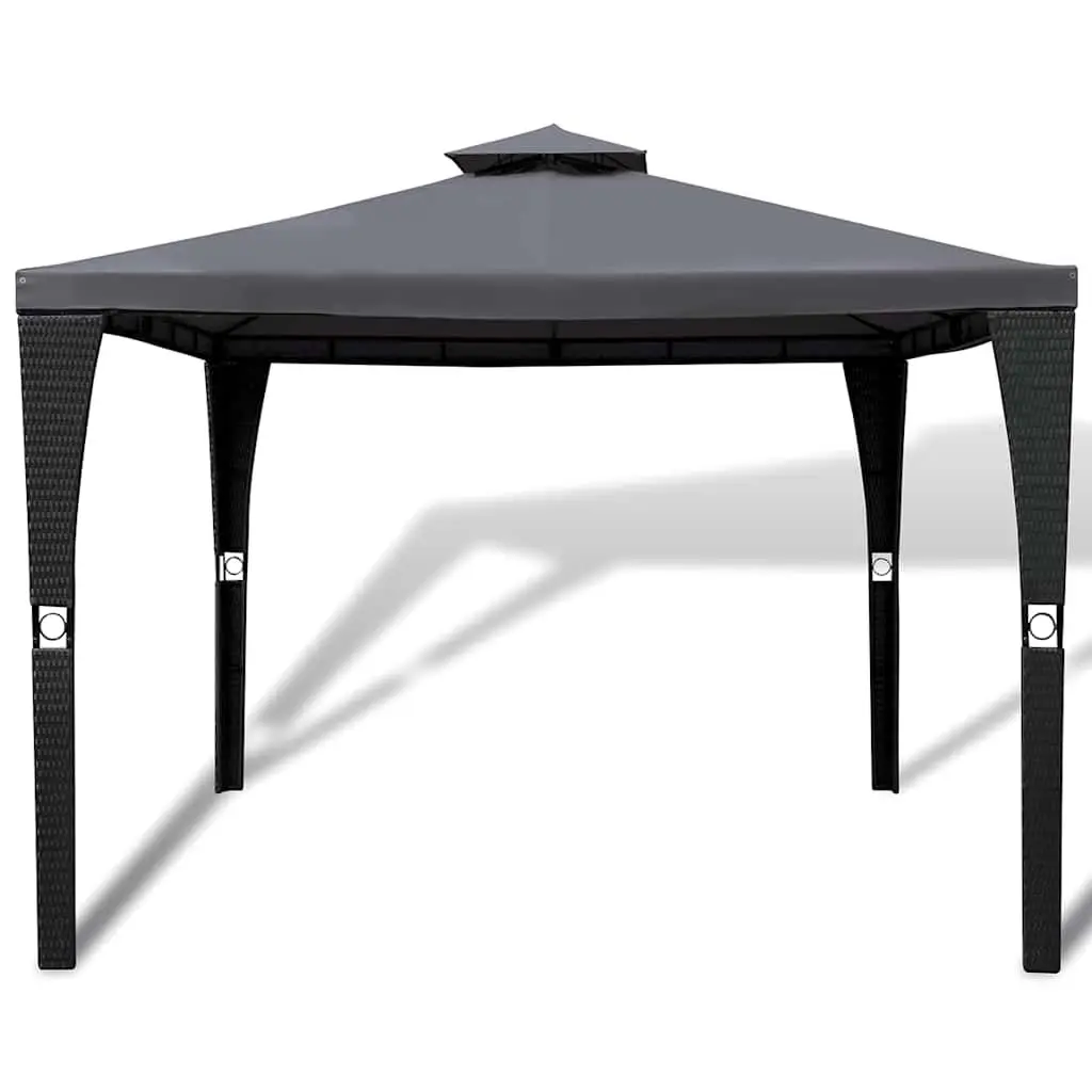Gazebo Poly Rattan 3x3m Powder-coated Steel Grey Roof
