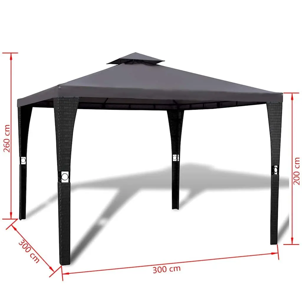 Gazebo Poly Rattan 3x3m Powder-coated Steel Grey Roof