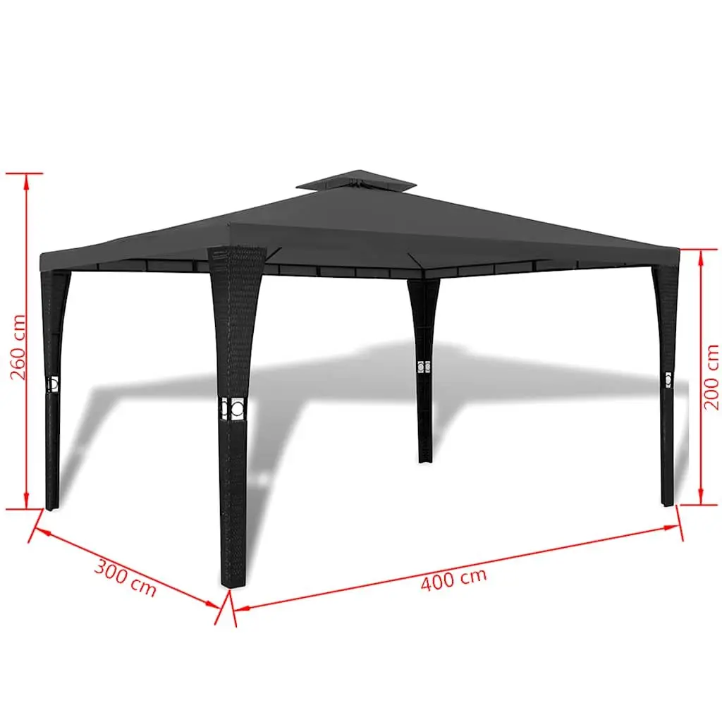 Outdoor Gazebo Poly Rattan Wicker 3x4m Sunshade Pavilion Grey Roof