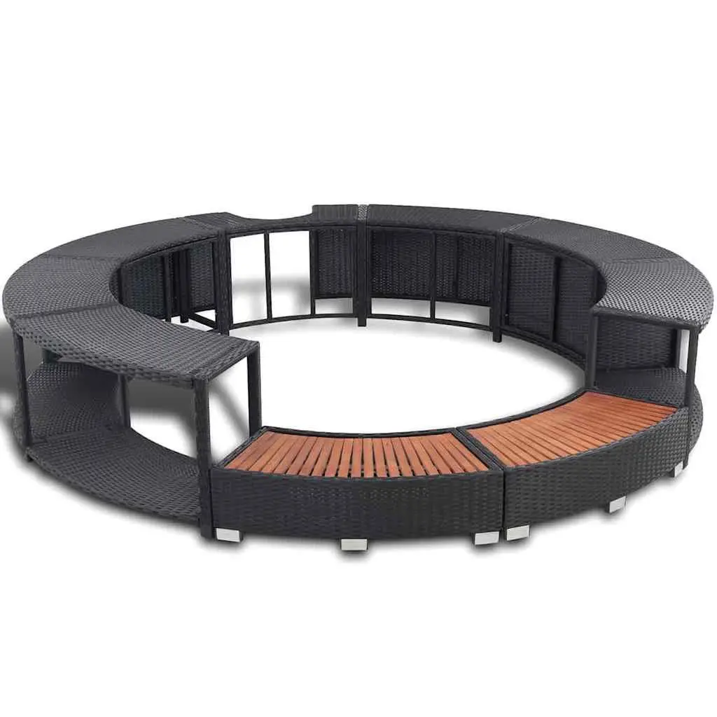 Poly Rattan Hot Tub Surround Steel Frame Black for Round Inflatable Spa