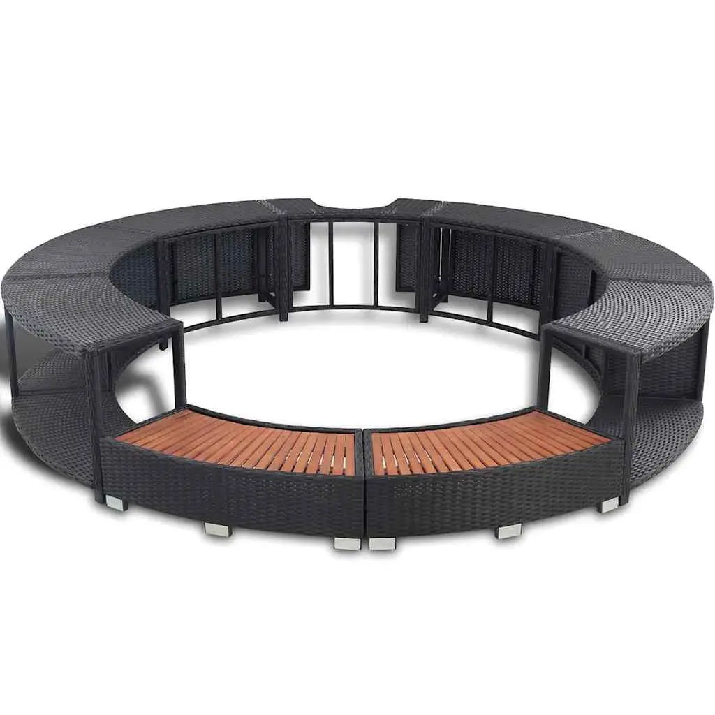 Poly Rattan Hot Tub Surround Steel Frame Black for Round Inflatable Spa