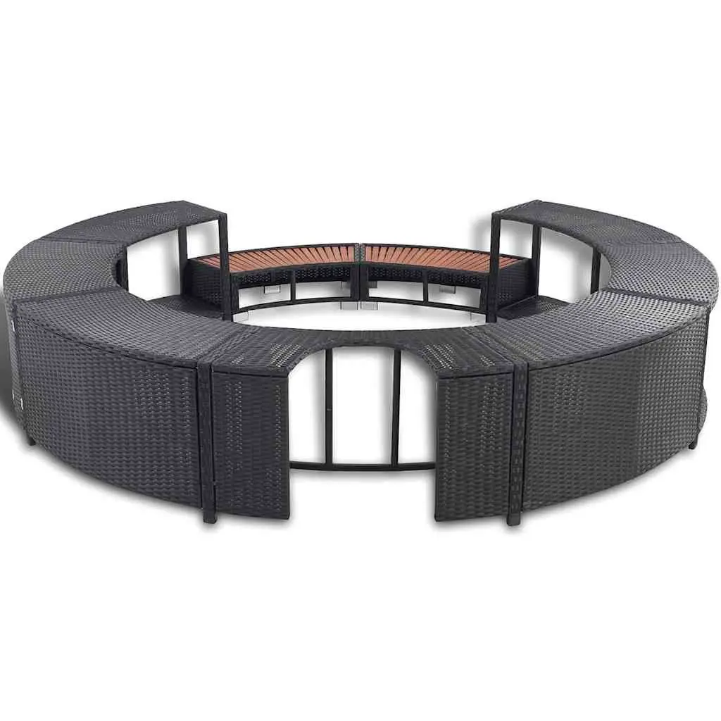 Poly Rattan Hot Tub Surround Steel Frame Black for Round Inflatable Spa