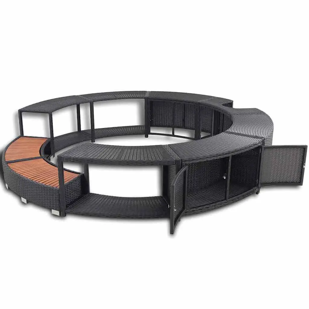 Poly Rattan Hot Tub Surround Steel Frame Black for Round Inflatable Spa