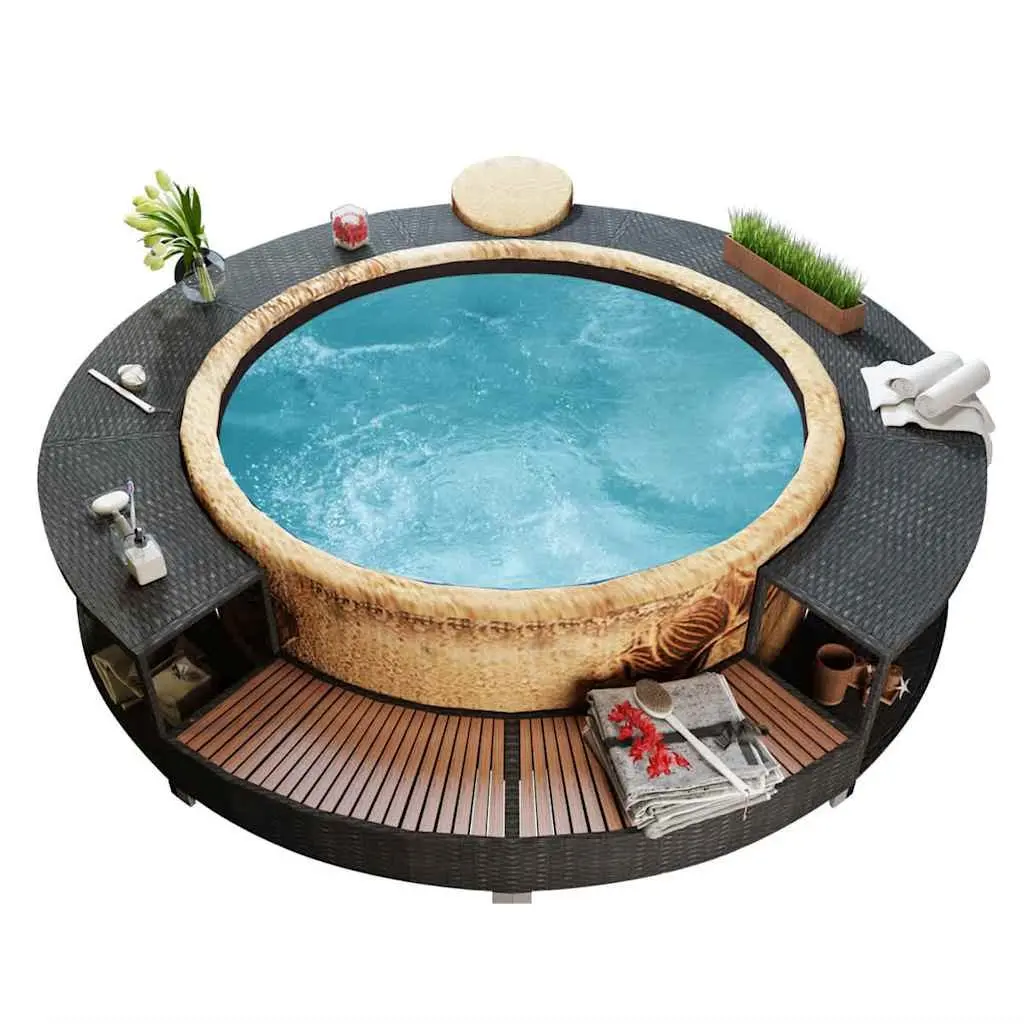Poly Rattan Hot Tub Surround Steel Frame Black for Round Inflatable Spa