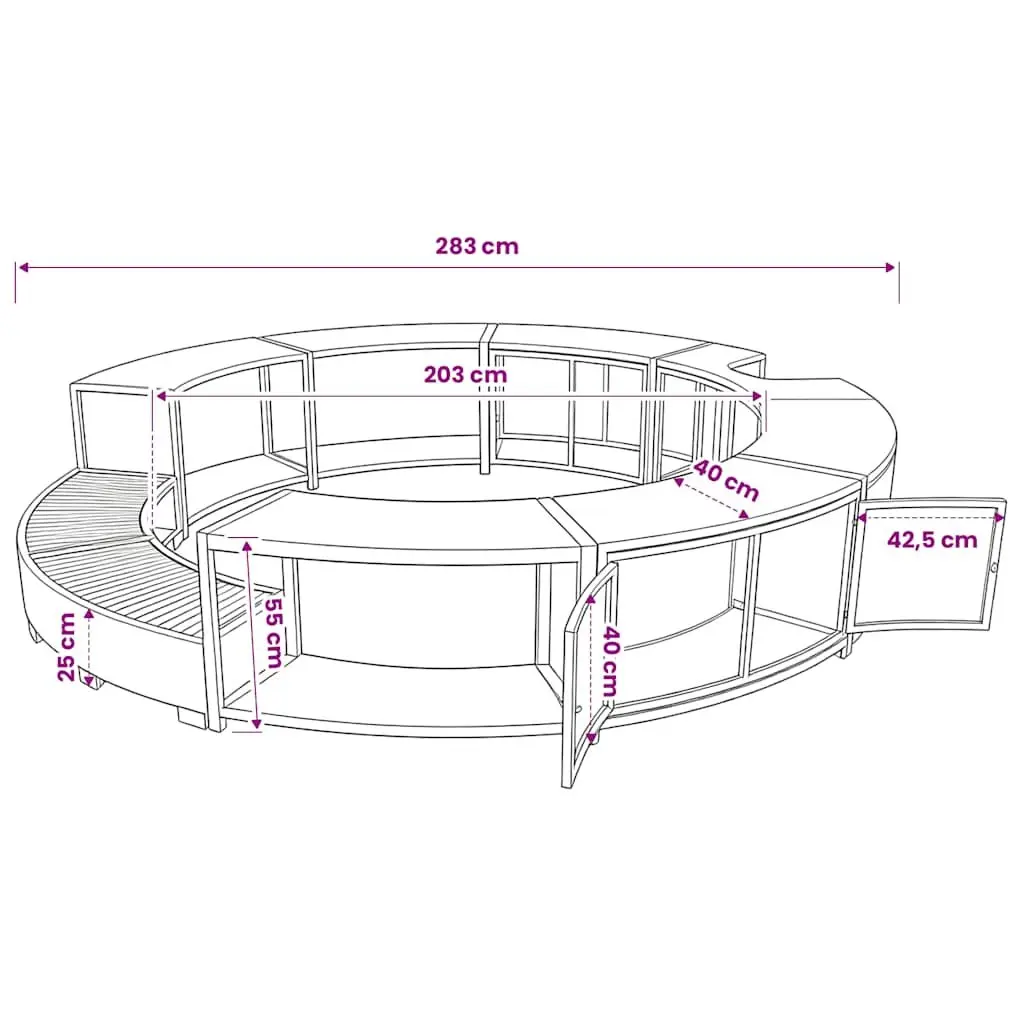 Poly Rattan Hot Tub Surround Steel Frame Black for Round Inflatable Spa