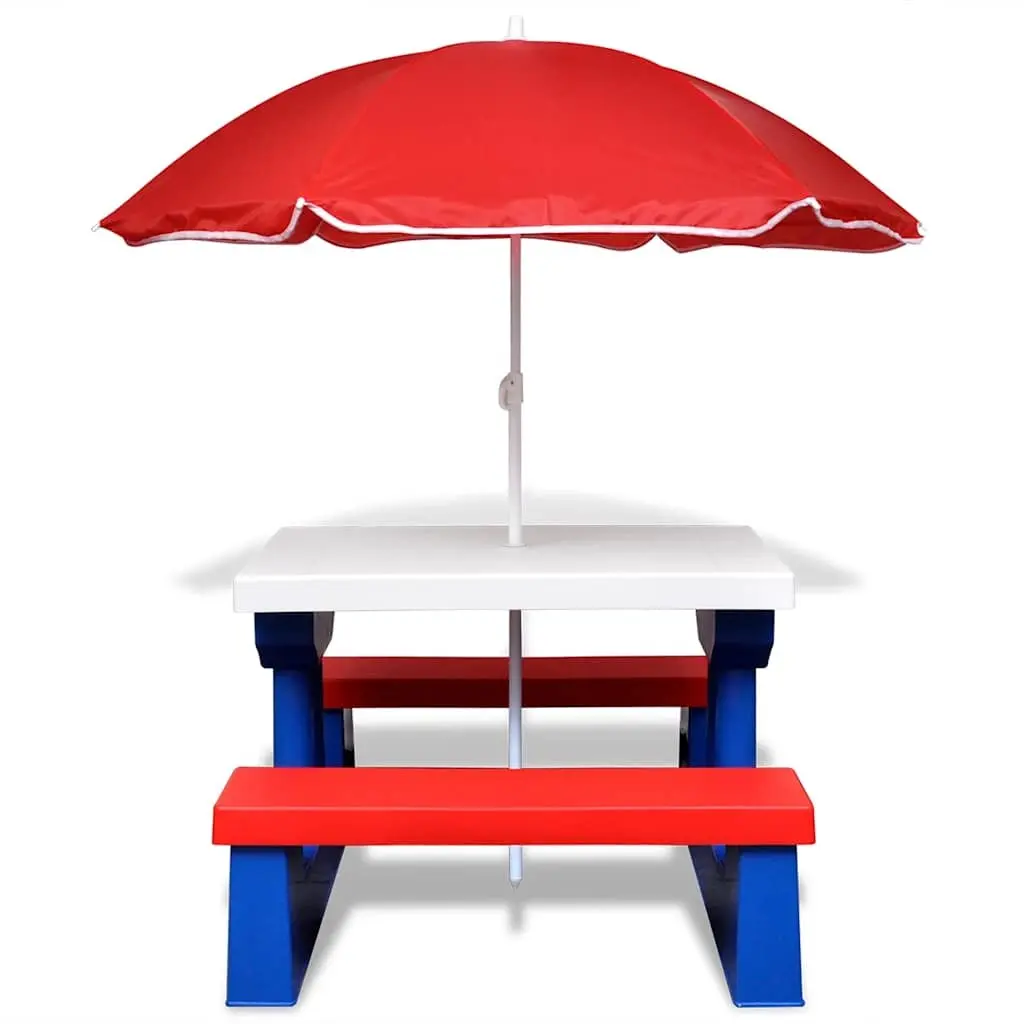 Kids Picnic Table Set with Umbrella for Outdoor Fun