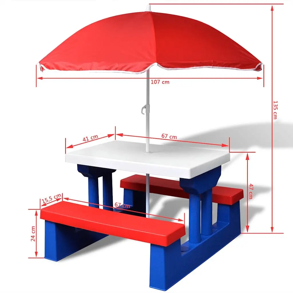 Kids Picnic Table Set with Umbrella for Outdoor Fun