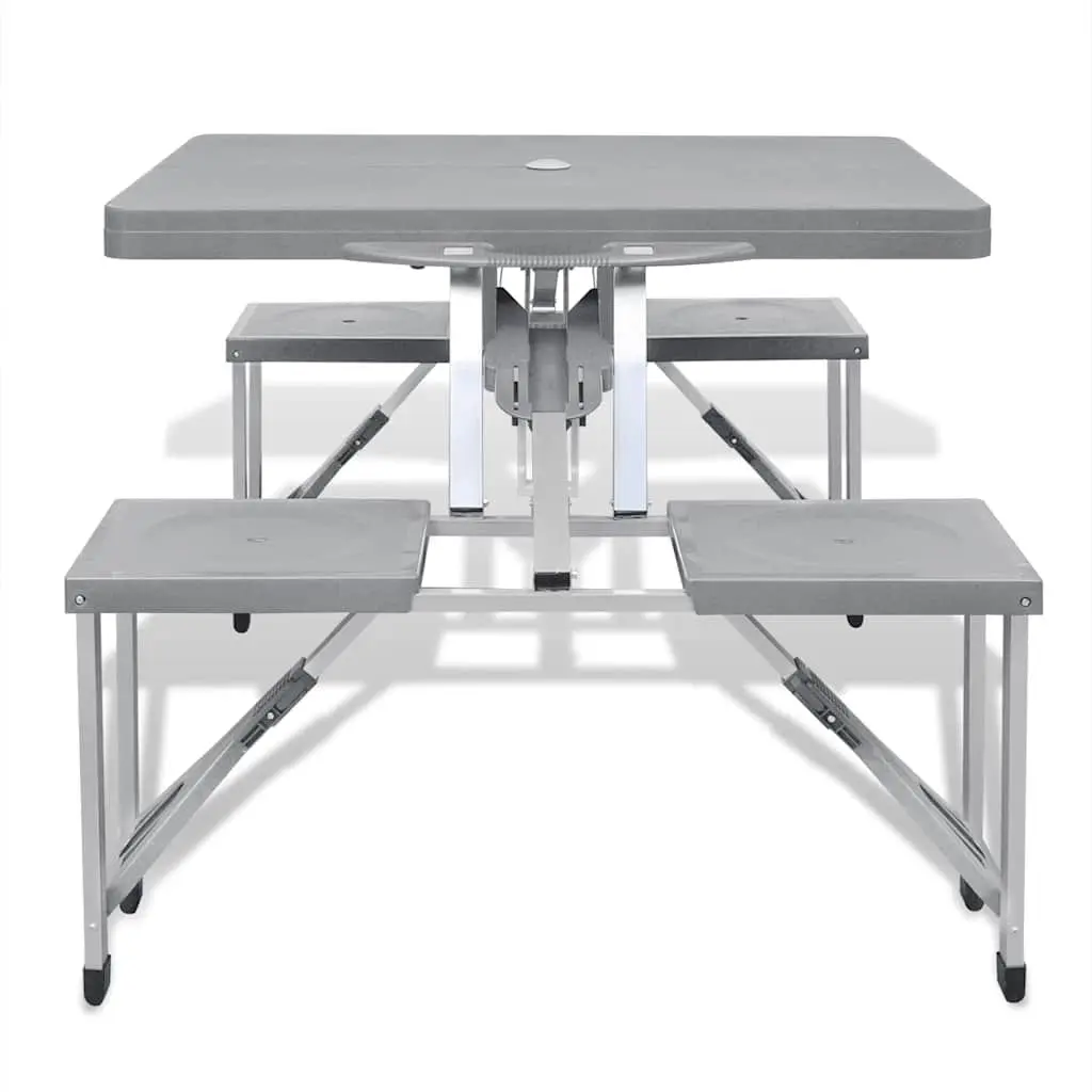 Camping Table Set Metal Frame Grey Folding Portable Picnic Garden Outdoor Furniture