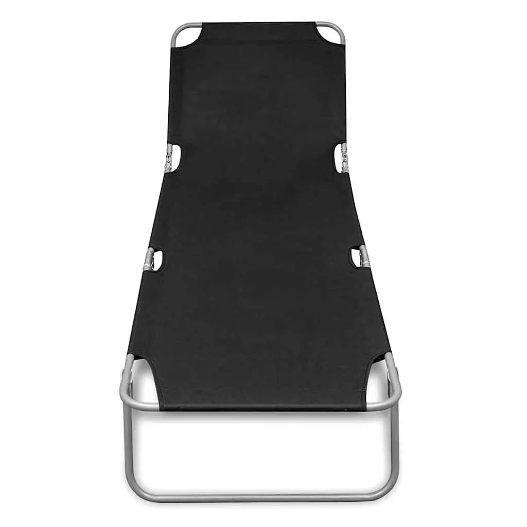 Sun Lounger Folding Adjustable Backrest Outdoor Garden Reclining Chair Black