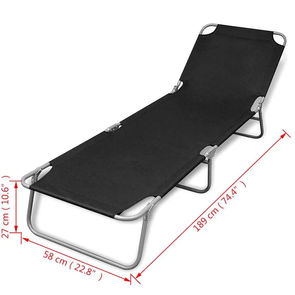 Sun Lounger Folding Adjustable Backrest Outdoor Garden Reclining Chair Black