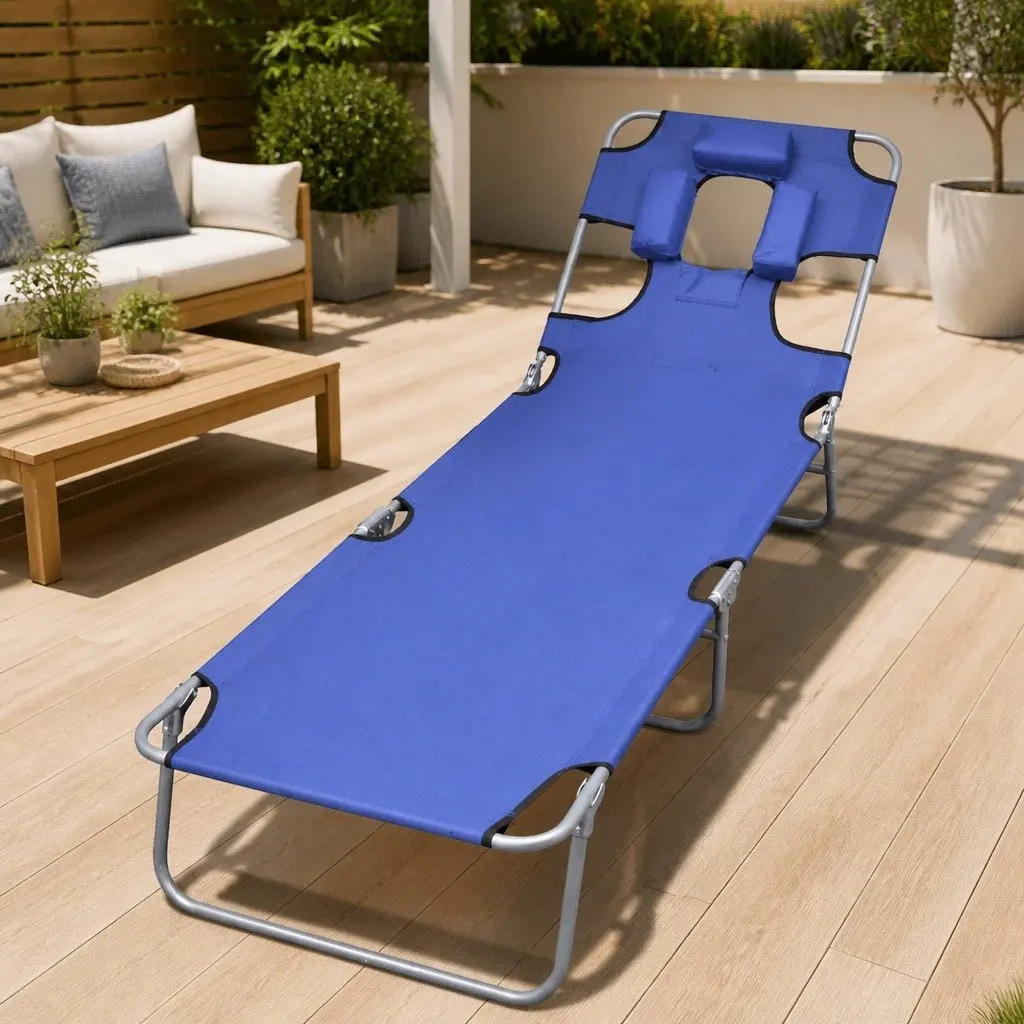 Folding Sun Lounger Powder-coated Steel Adjustable Backrest Blue