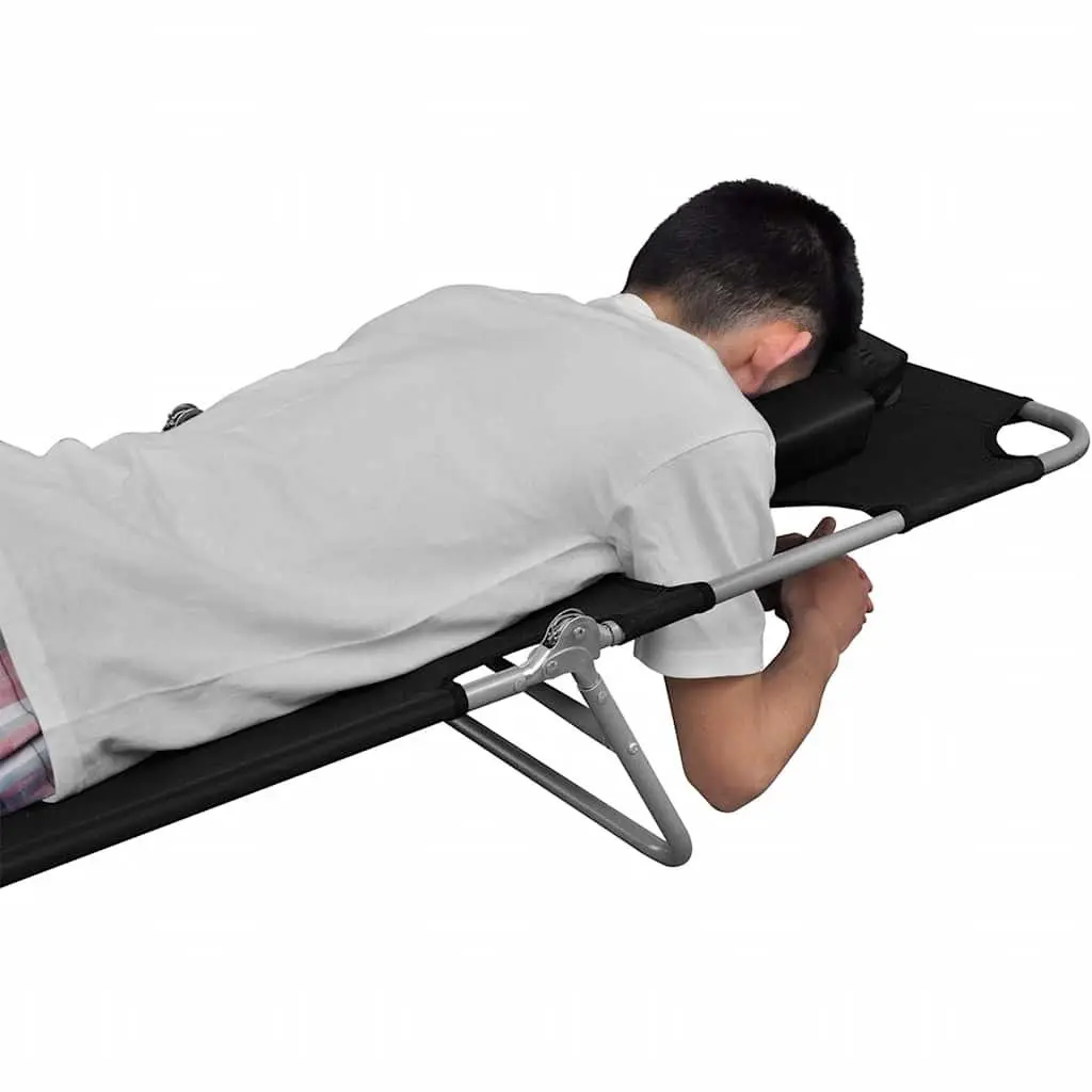 Folding Sun Lounger Powder-coated Steel Adjustable Black