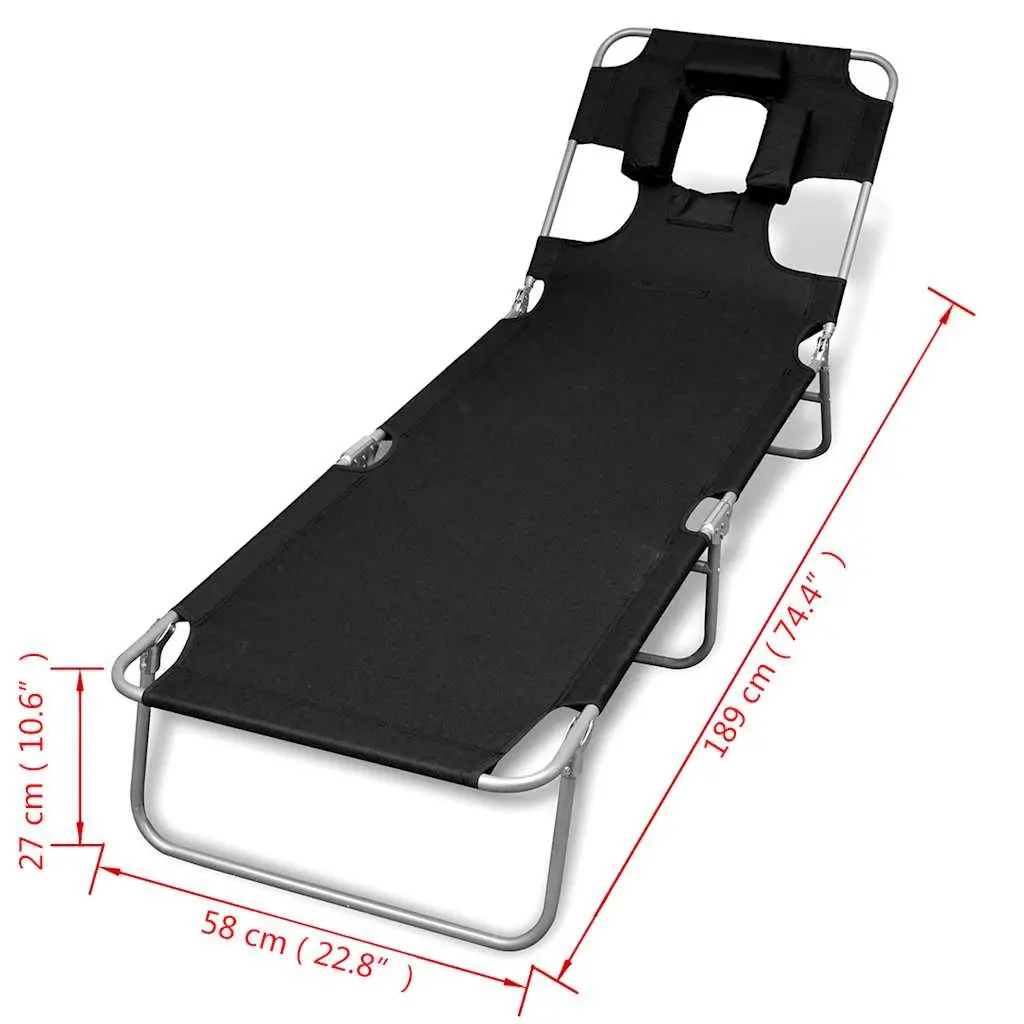 Folding Sun Lounger Powder-coated Steel Adjustable Black