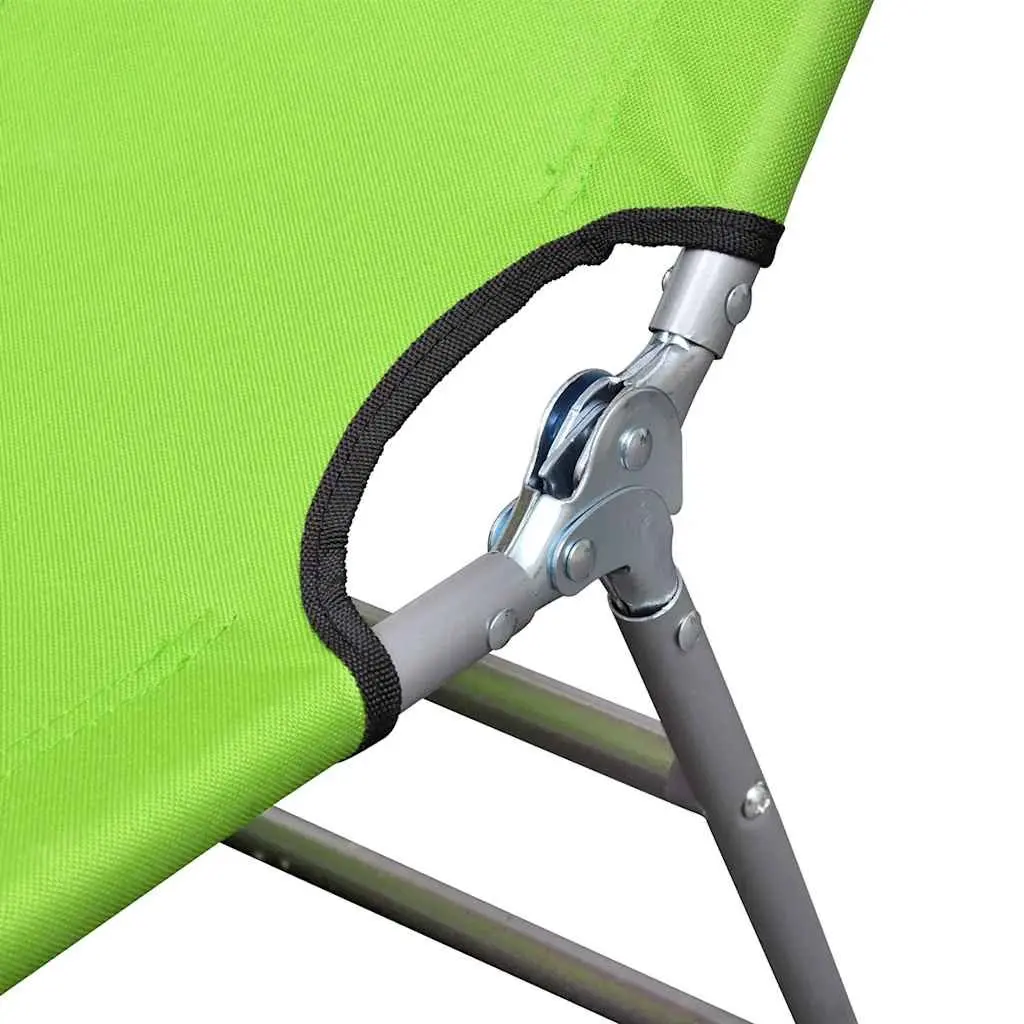 Adjustable Folding Sun Lounger Green with Head Cushion for Outdoor Relaxation
