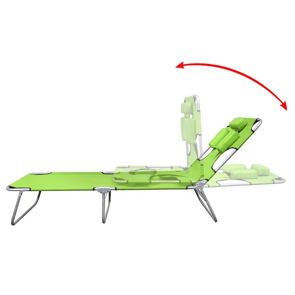 Adjustable Folding Sun Lounger Green with Head Cushion for Outdoor Relaxation