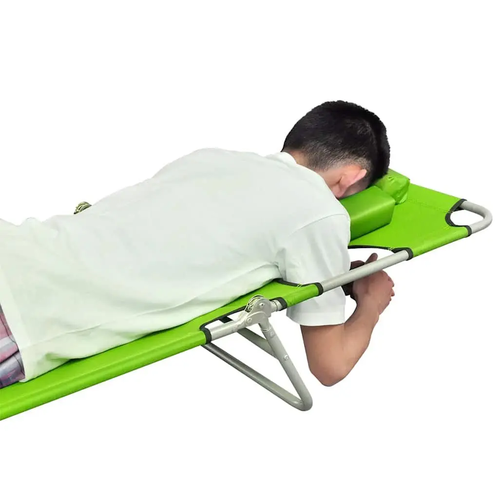 Adjustable Folding Sun Lounger Green with Head Cushion for Outdoor Relaxation