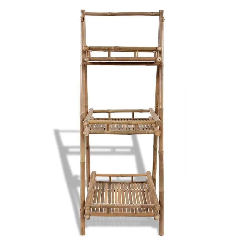 3TierBambooFoldingPlantRackTriangularFrameBrownGardenPatioDisplayStand