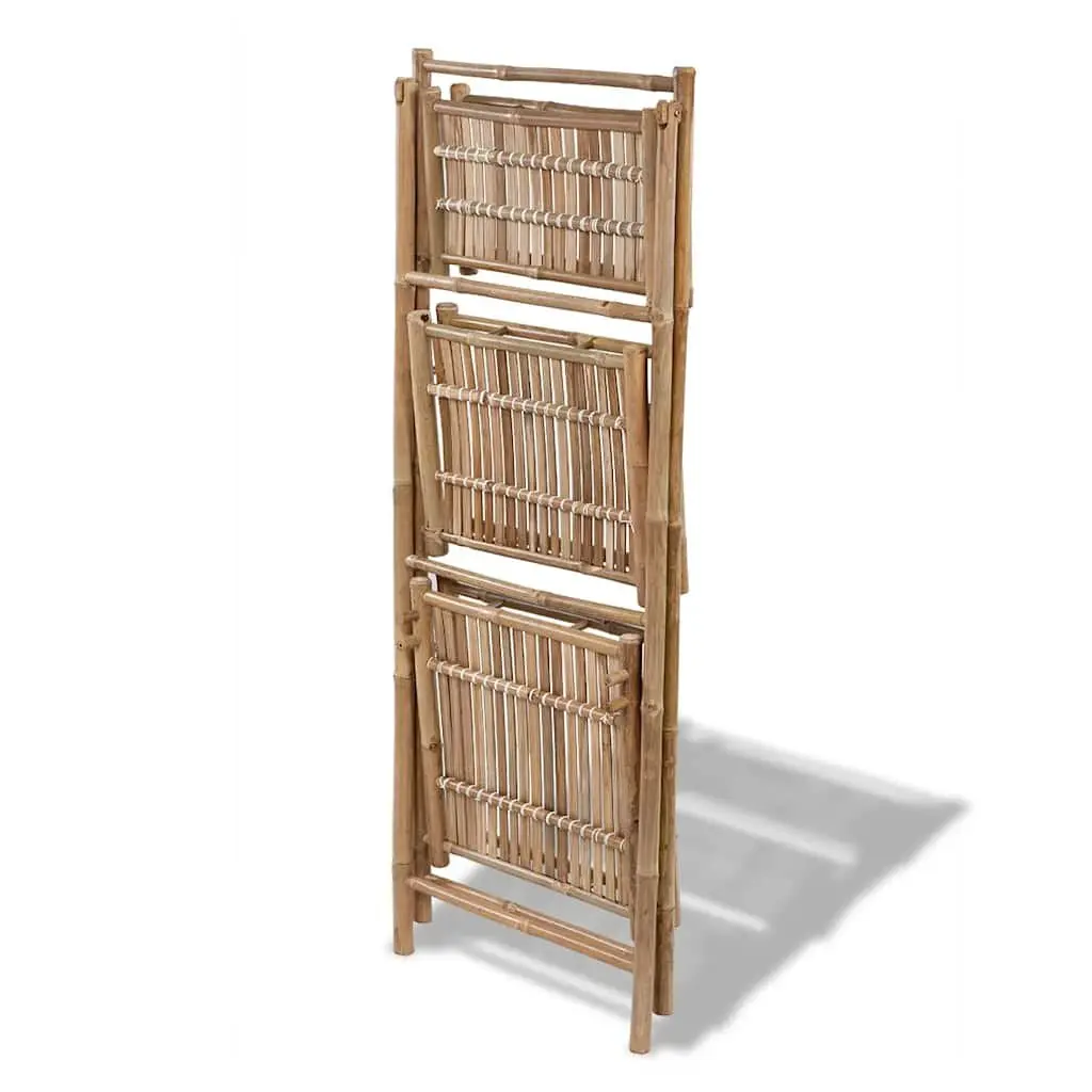 3TierBambooFoldingPlantRackTriangularFrameBrownGardenPatioDisplayStand