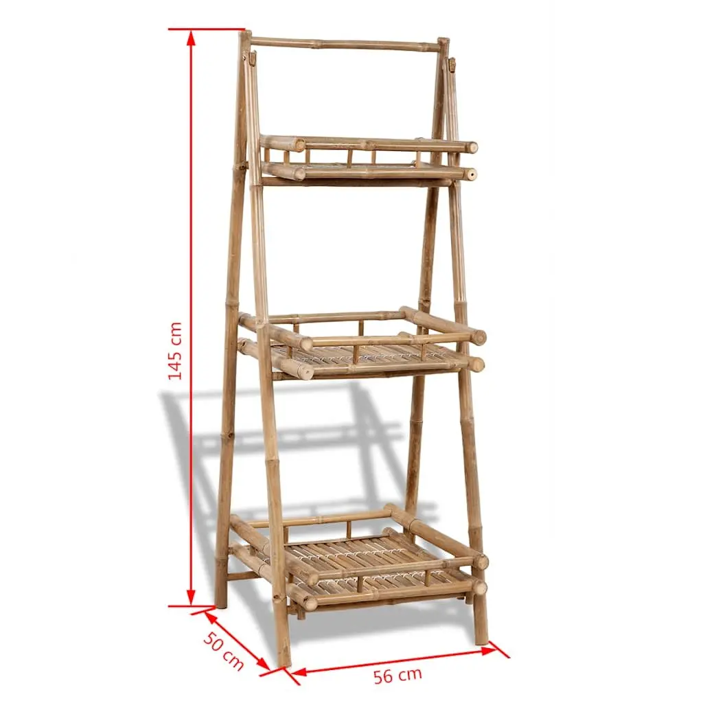 3TierBambooFoldingPlantRackTriangularFrameBrownGardenPatioDisplayStand