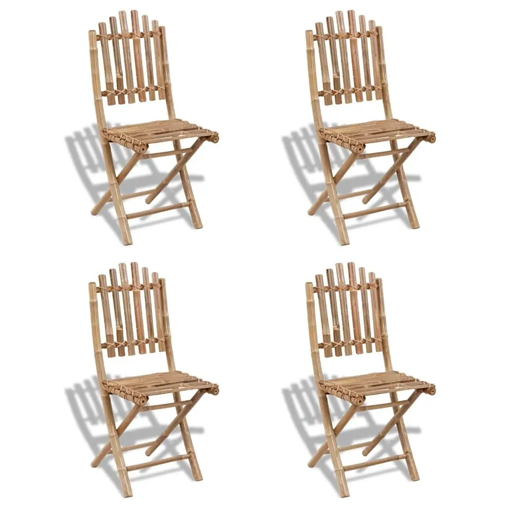 Outdoor Dining Set 5 Piece Folding Table Chairs Brown Bamboo Patio Furniture