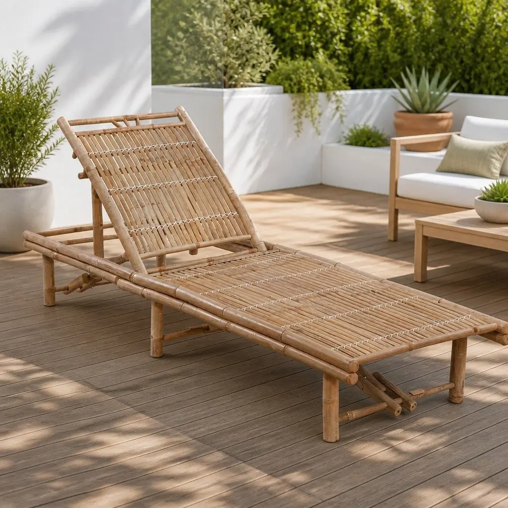 Bamboo Adjustable Reclining Chair Outdoor Sun Lounger Garden Patio Furniture Brown