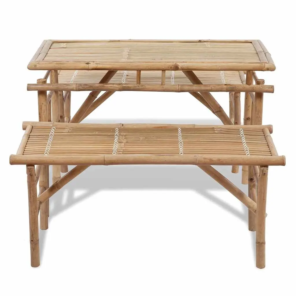 Outdoor Beer Table Set Foldable Portable Garden Furniture 100 cm Brown with 2 Benches