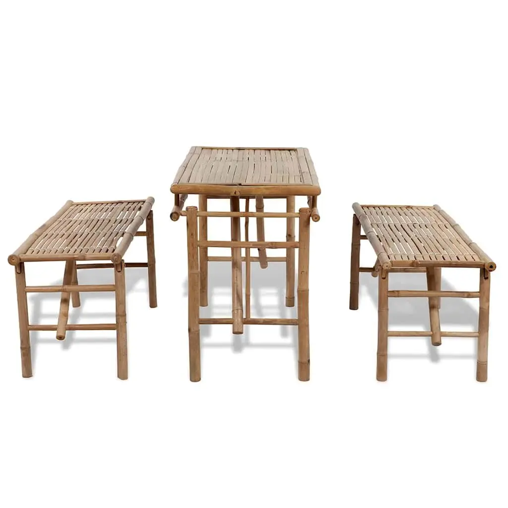 Outdoor Beer Table Set Foldable Portable Garden Furniture 100 cm Brown with 2 Benches