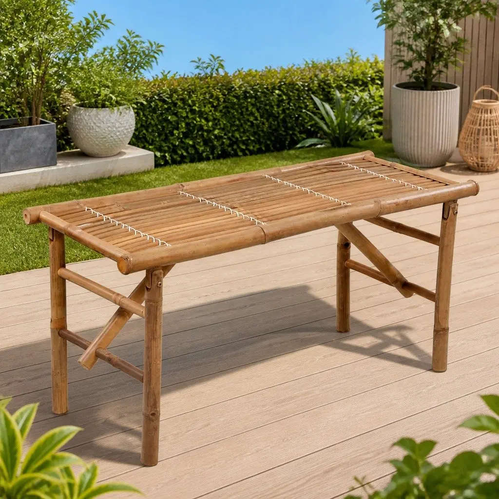 Folding Garden Bench Bamboo 118 cm Brown Portable Outdoor Seating Furniture
