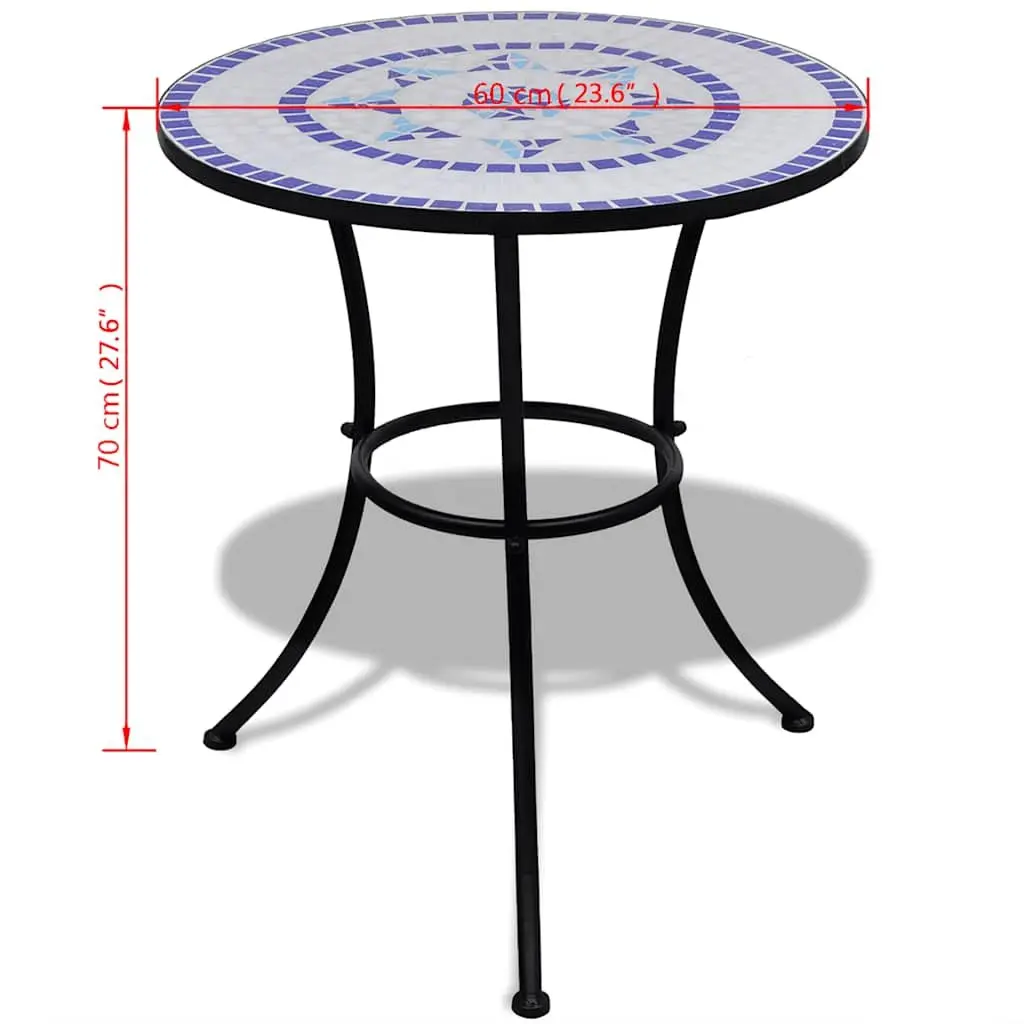 Mosaic Bistro Table Ceramic Top 60cm Blue White Powder-coated Iron Frame