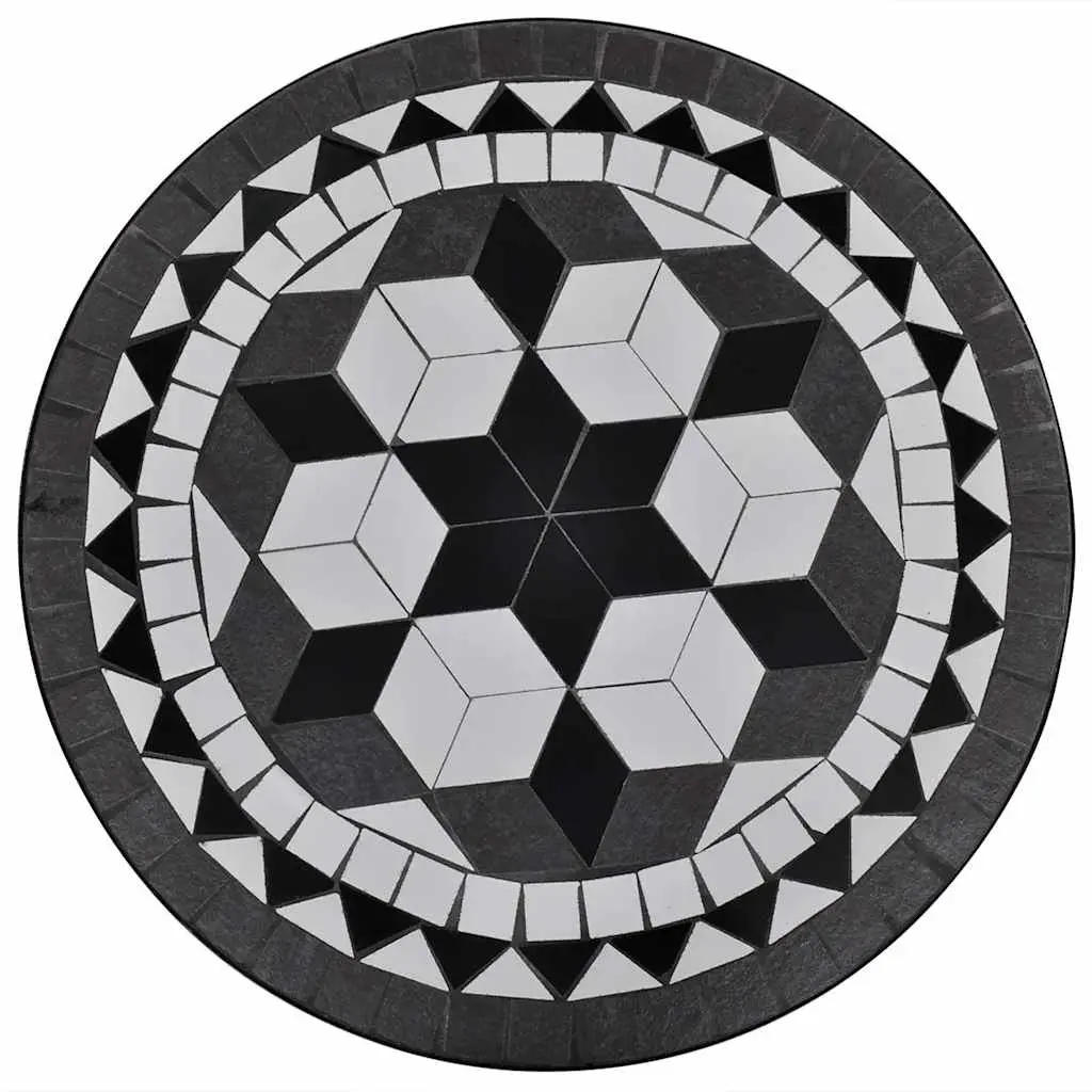 Mosaic Bistro Table 60cm Black White Garden Balcony Coffee Outdoor Ceramic Top