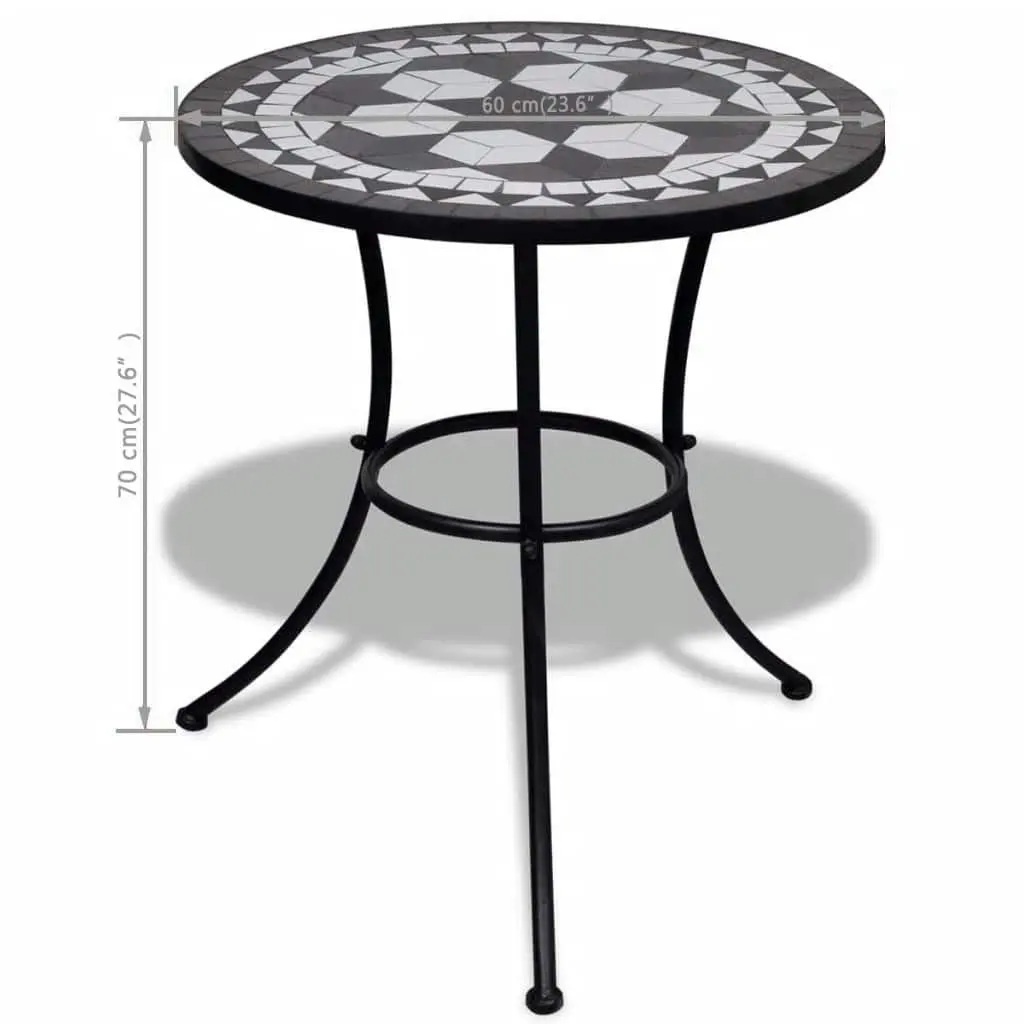 Mosaic Bistro Table 60cm Black White Garden Balcony Coffee Outdoor Ceramic Top