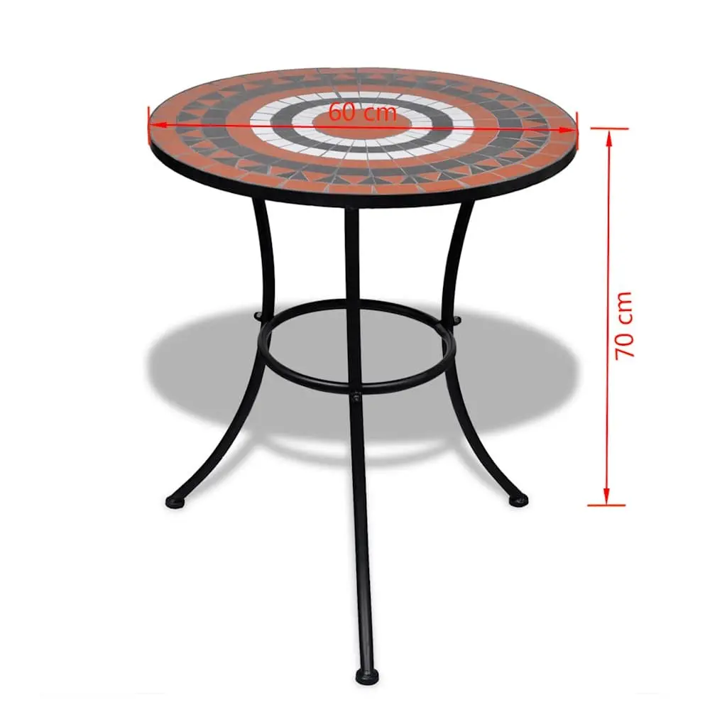 Mosaic Bistro Table Ceramic Top 60cm White and Terracotta Iron Frame