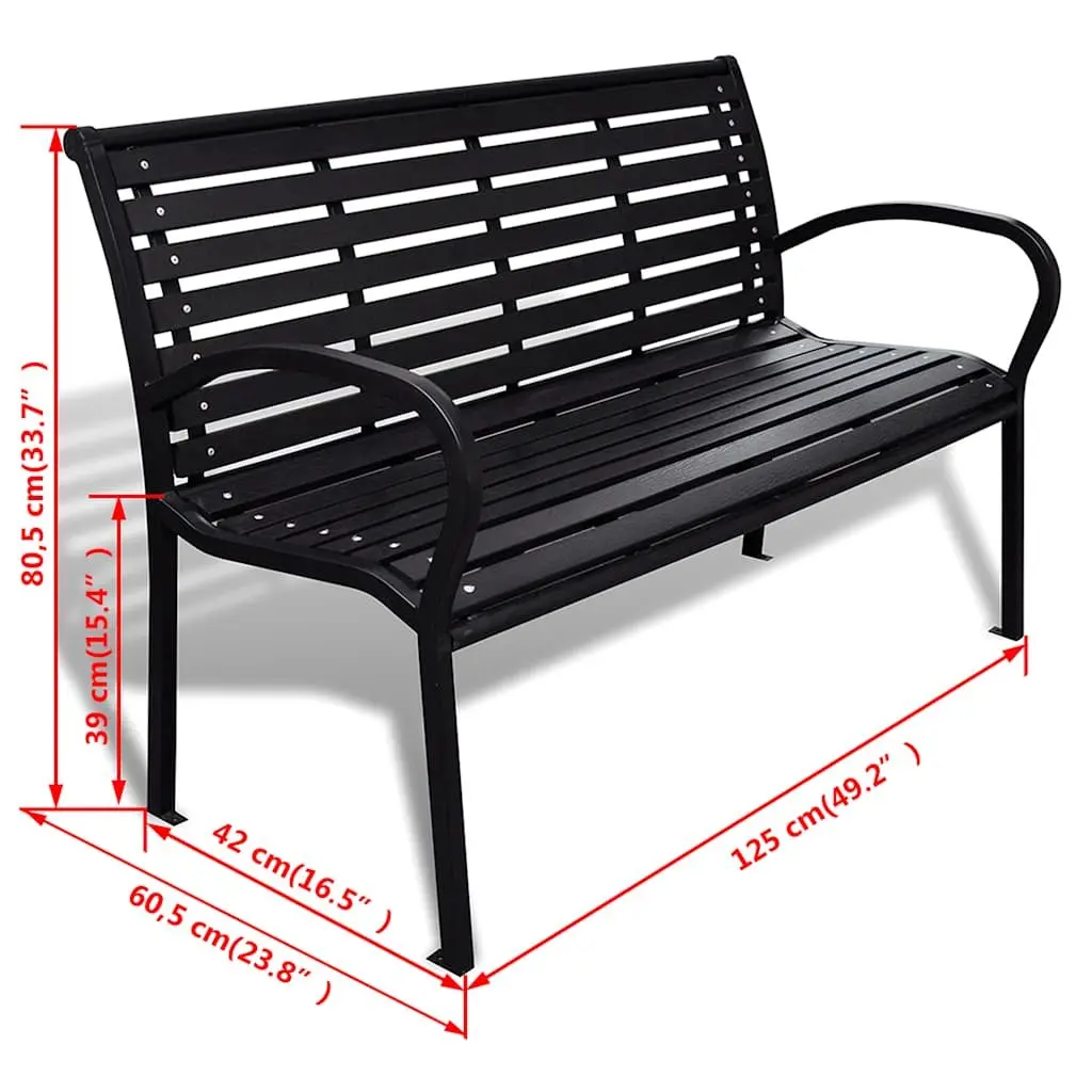 Outdoor Garden Bench Steel Frame 120cm Black WPC Slats