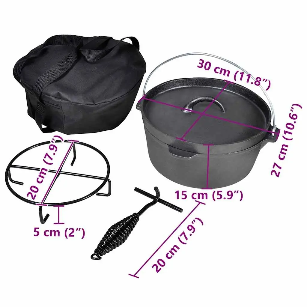 Dutch Oven Heavy-duty 4.2L Black Cookware with Lid Lifter Stand Carrying Bag