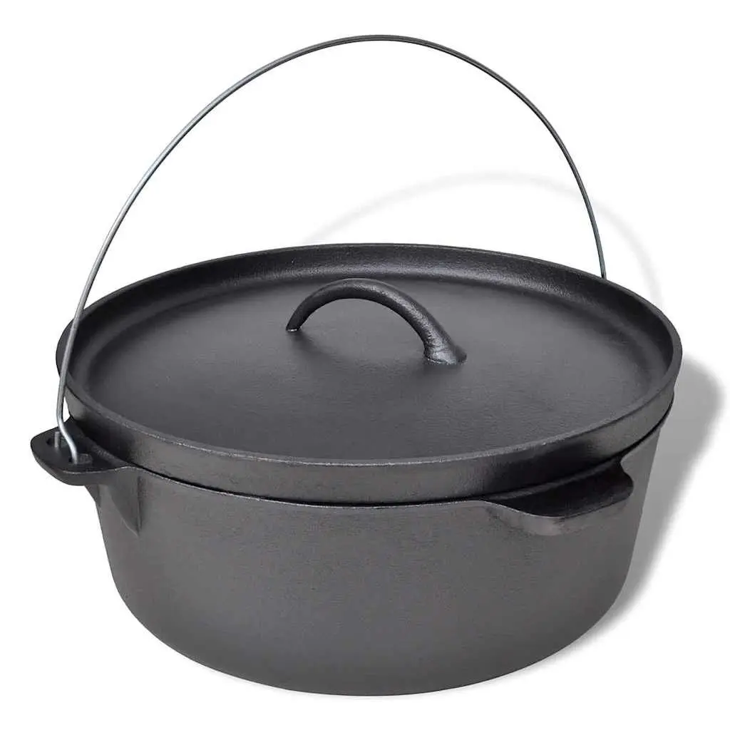 Dutch Oven Heavy Duty Black Cookware 11.3L Capacity with Lid Lifter Stand and Carrying Bag