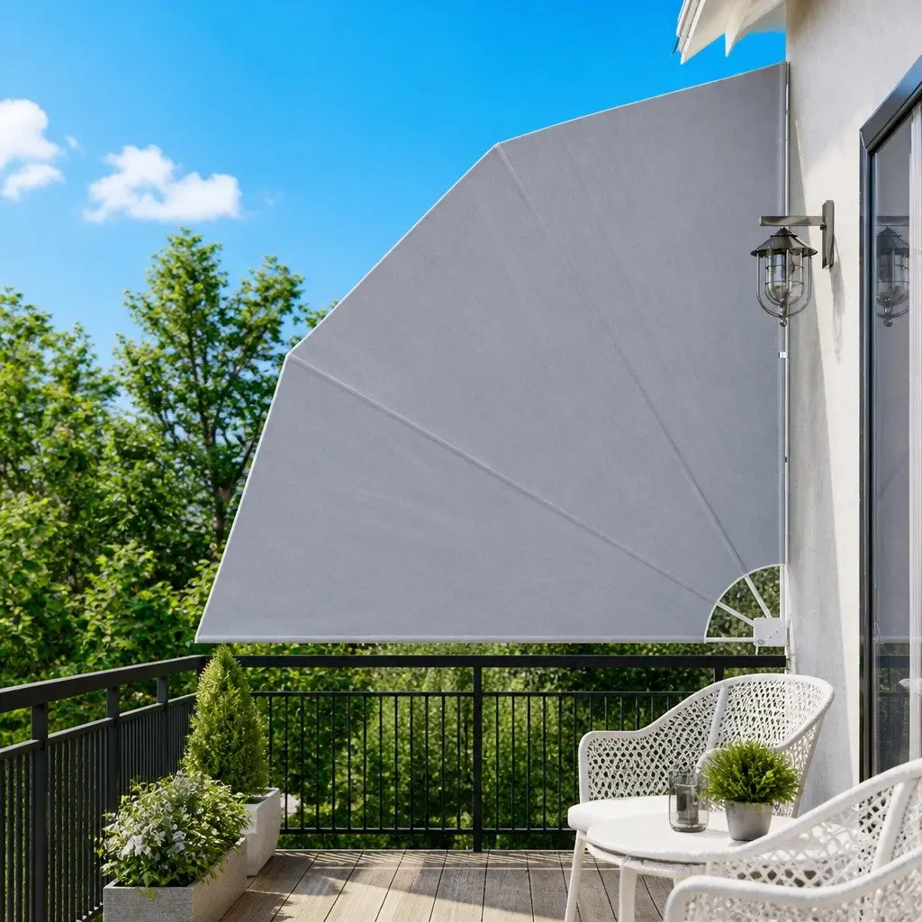 Collapsible Awning Grey 210x210cm Outdoor Shade Polyester Windblocker for Terrace and Balcony