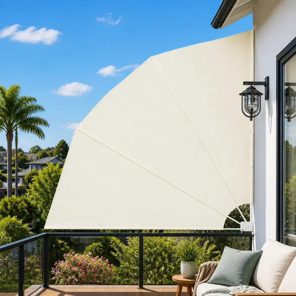 Collapsible Side Awning Cream 210x210cm Balcony Terrace Garden Shade Screen