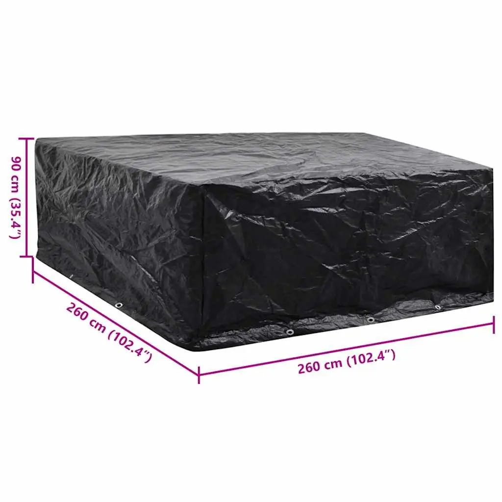 Garden Furniture Cover 260x260x90cm Black Outdoor Protector with Eyelets Rope