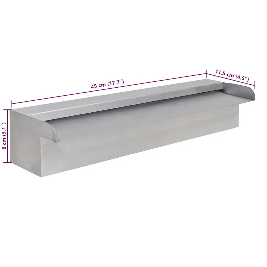 Rectangular Waterfall Fountain Stainless Steel 45cm Silver