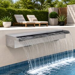Rectangular Waterfall Pool Fountain Silver 90cm Water Feature Garden Pond Decor