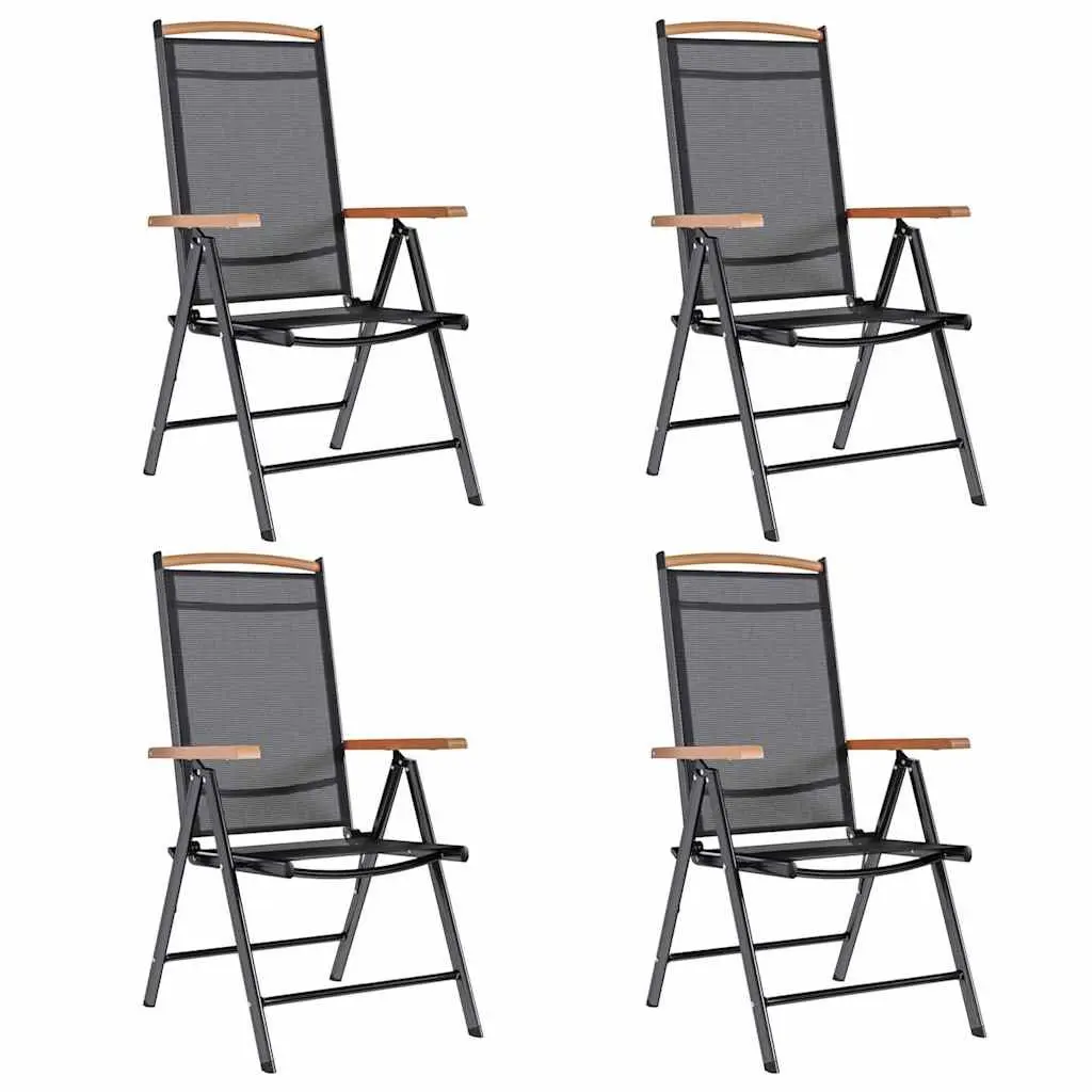 Folding Garden Chairs Set Powder-coated Aluminium 4 Piece Adjustable Textilene Black