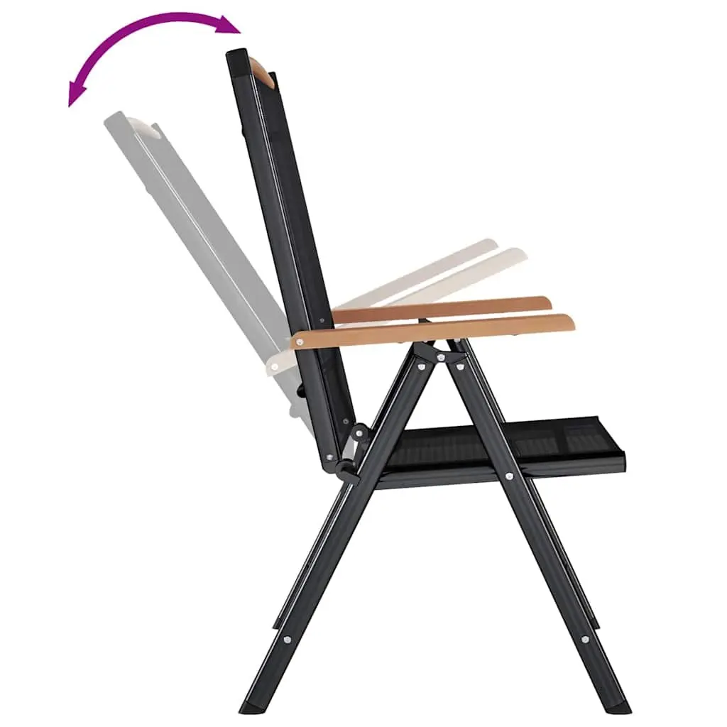 Folding Garden Chairs Set Powder-coated Aluminium 4 Piece Adjustable Textilene Black