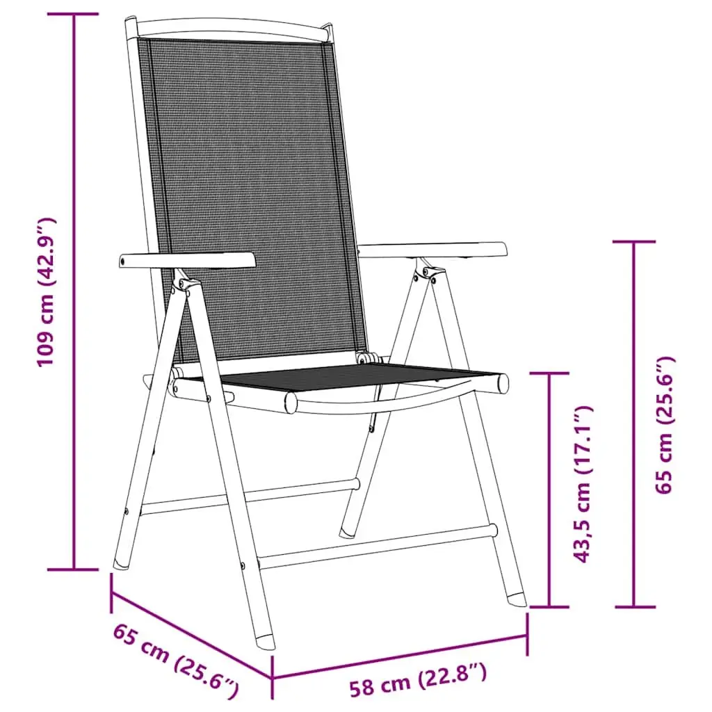 Folding Garden Chairs Set Powder-coated Aluminium 4 Piece Adjustable Textilene Black