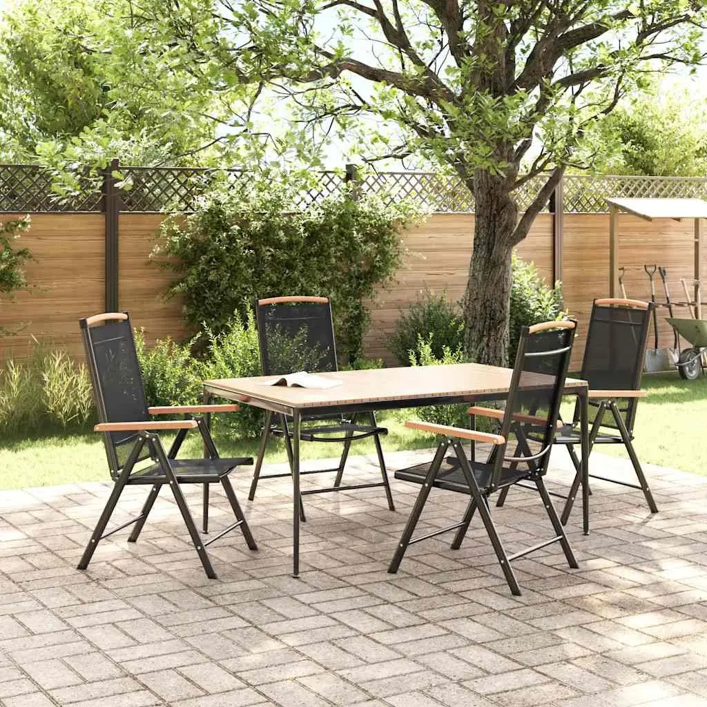 Folding Garden Chairs Set Powder-coated Aluminium 4 Piece Adjustable Textilene Black