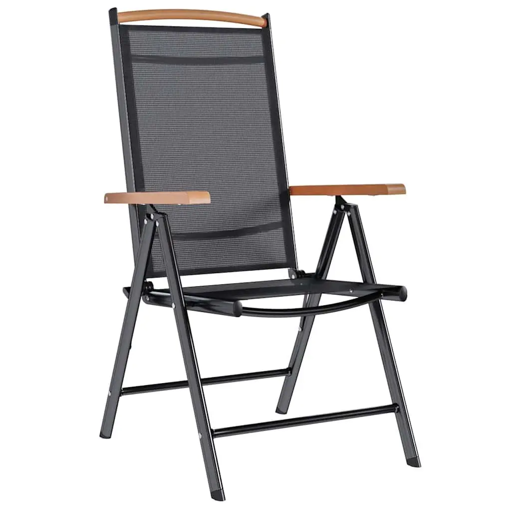 Folding Garden Chairs Set Powder-coated Aluminium 4 Piece Adjustable Textilene Black